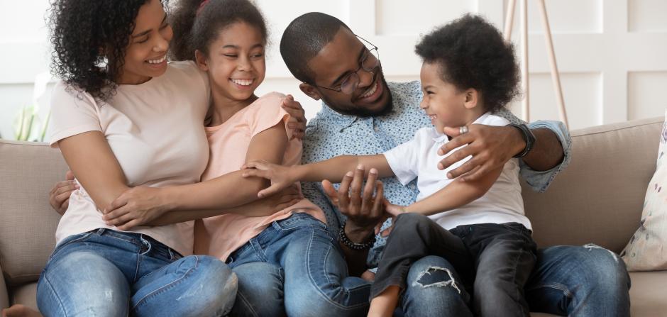 Family on couch