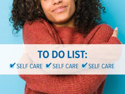 woman hugging herself text reading to do list: self care